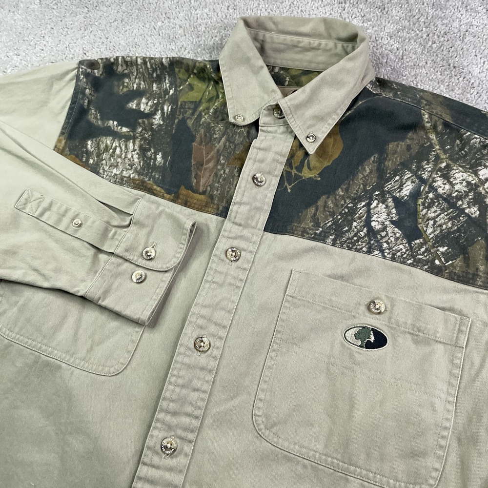 Mossy‎ Oak Shirt Mens Medium Tan Brown Camo Ridgeline Hunting Cotton Twill